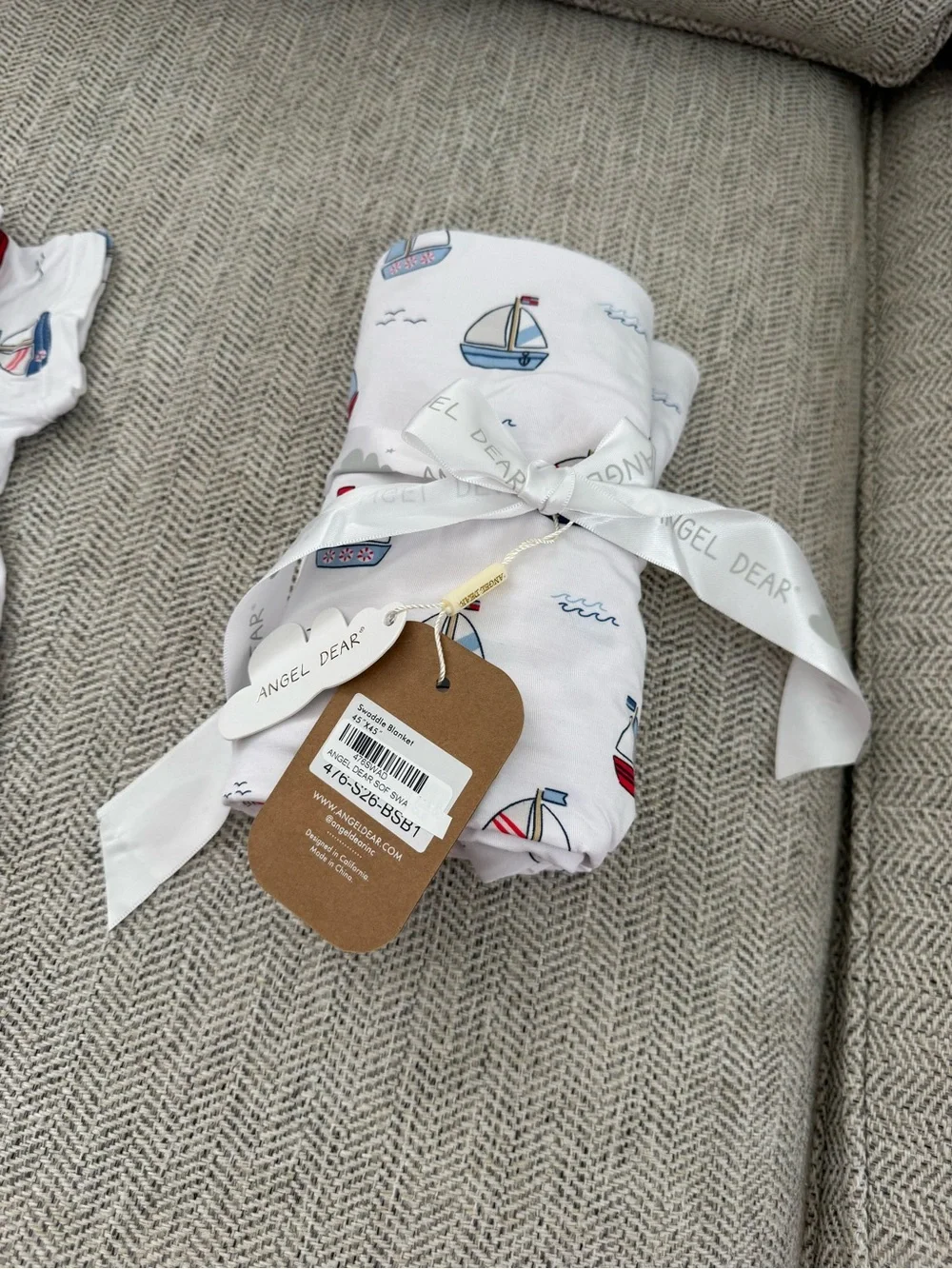 Angel Dear Polo Shortie Bubbly Sailboats Blue Matching Swaddle Blanket Gift Set
